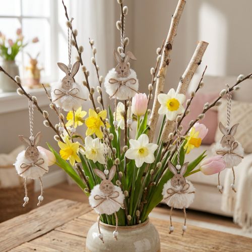 Holzanhänger Hasen Weiß Natur 5×12 cm Osterdeko 6er-Set | Floristik24.at
