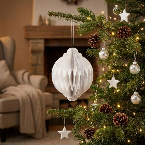 Weihnachtskugel Papier Weiß Ø15cm Höhe 20cm FSC | Floristik24.at