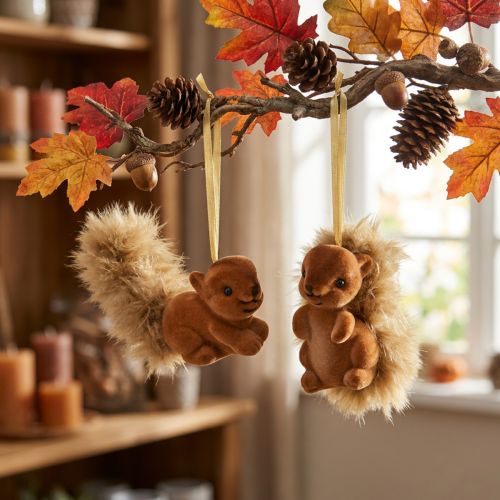 Herbstdeko Anhänger Eichhörnchen 6cm Braun Kunststoff mit Federschwanz 2er Set | Floristik24.at