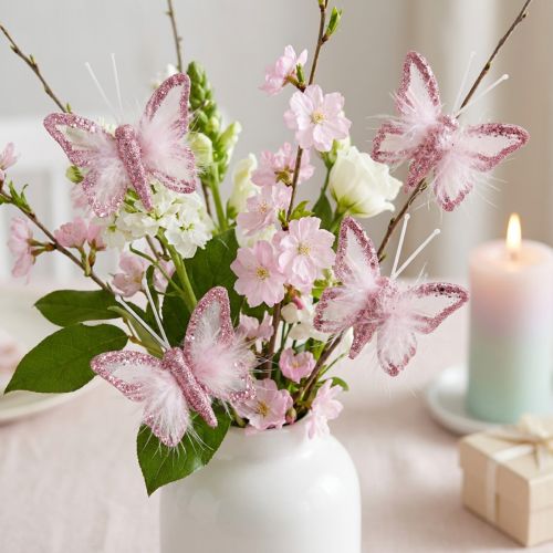 Feder Deko-Schmetterling Clip Rosa Weiß 5x4,5cm 4 Stück | Floristik24.at
