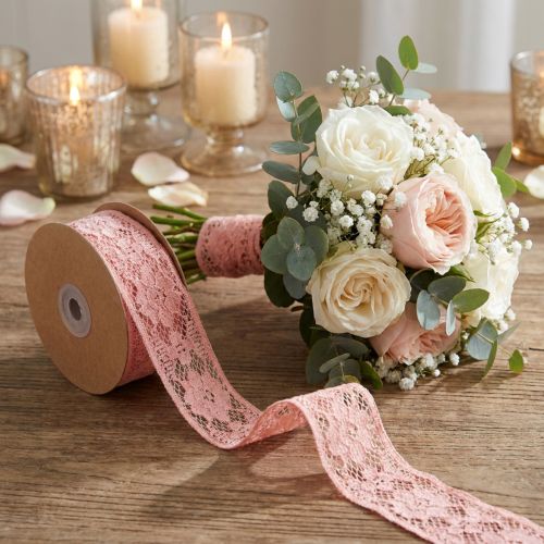 Artikel Spitzenband aus Polyester Altrosa 25mm x 15m für Dekorationen