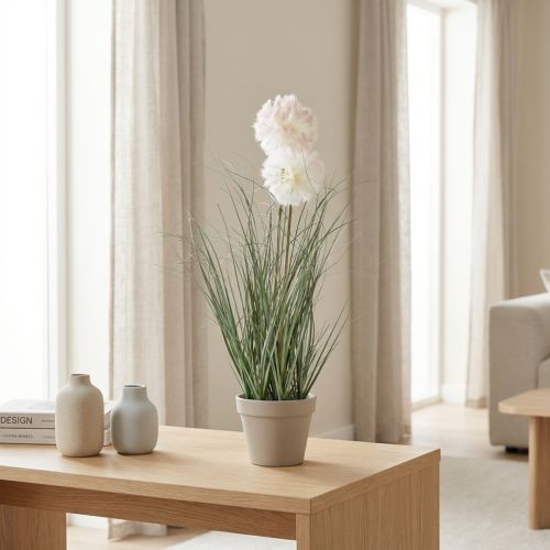 Künstliche Topfpflanze Bocksbart aus Kunststoff, 58 cm, Weiß-Grün | Floristik24.at