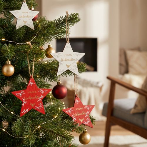 Weihnachtsdeko Holzsterne Rot Weiß Ø10,5 cm mit Schriftzug, 12er-Set | Floristik24.at