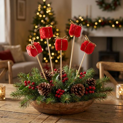 Blumenstecker Weihnachten Geschenkpäckchen 2,5cm Rot 15 Stück | Floristik24.at