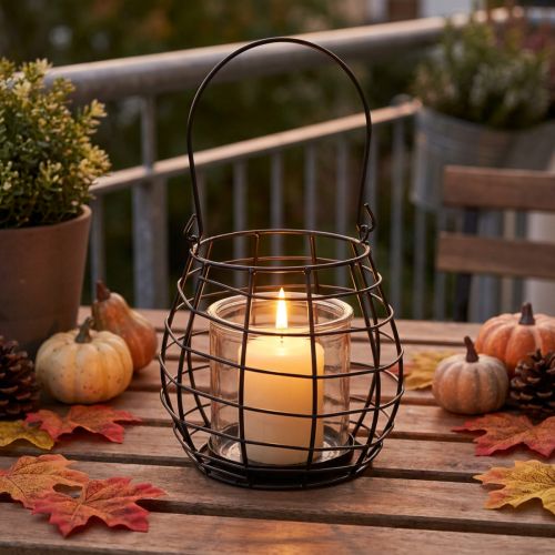 Gartenlaterne mit Henkel aus Metall und Glas Schwarz Ø17cm H15cm | Floristik24.at