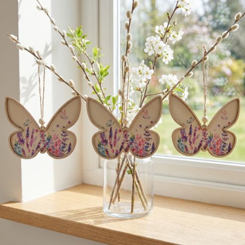 Schmetterling Dekohänger Holz und Leinen 11,5 x 9,5 cm Natur 6 Stück | Floristik24.at