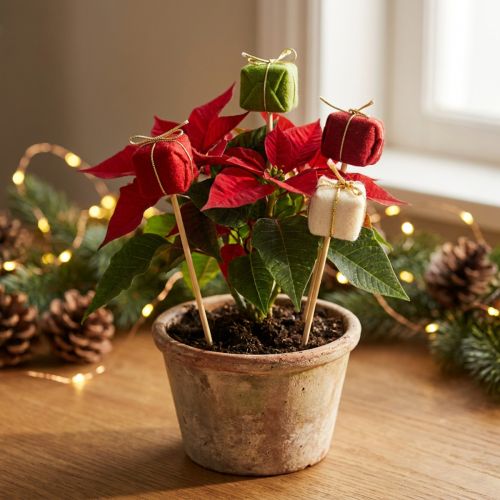Blumenstecker Weihnachtsgeschenk 2,5 cm aus Holz, Rot, Grün, Weiß, 15 Stück | Floristik24.at