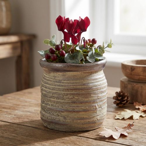 Keramiktopf Übertopf Vase Metallic Grau Braun 14×14cm | Floristik24.at