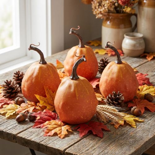 Dekokürbis aus Kunststoff Ø9cm Orange Gelb 4er-Set für Herbstdekoration | Floristik24.at