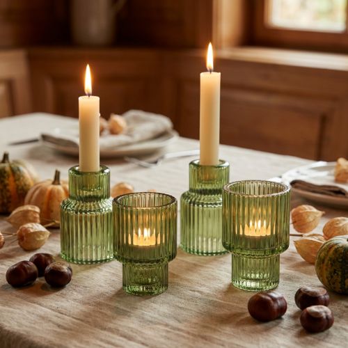 Stabkerzenhalter Glas Grün H8cm 4er-Set | Floristik24.at