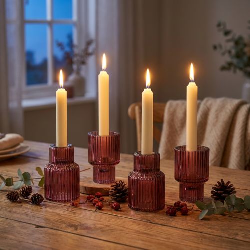 Kerzenhalter Glas H8cm Berry 4er-Set für Stabkerzen und Teelichter | Floristik24.at