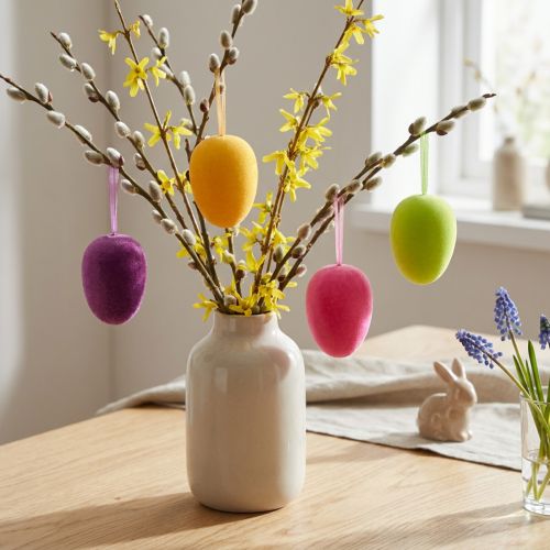 Hängedekoration Ostereier aus Kunststoff 11 cm Grün Gelb Pink Beerenfarben 4 Stück | Floristik24.at