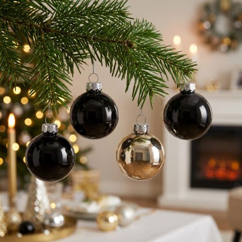 Artikel Mini-Christbaumkugeln aus Glas Schwarz 30mm 9er-Set