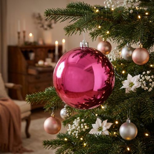 Weihnachtskugel aus Plastik 14 cm Durchmesser Pink | Floristik24.at