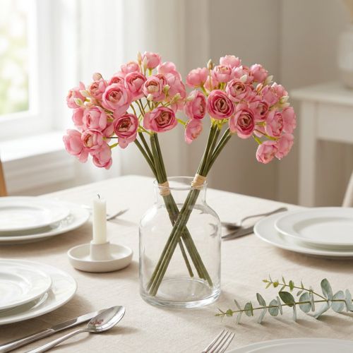 Künstlicher Ranunkelstrauß aus Polyester, Rosa, Höhe 32 cm, 5 Stiele | Floristik24.at