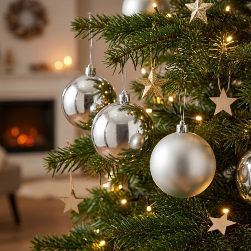 Christbaumkugeln Silber aus Kunststoff Ø10cm, Set 4 Stück | Floristik24.at