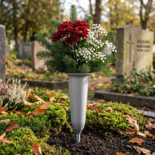 Grabvase Kunststoff Silber 28,5cm | Floristik24.at
