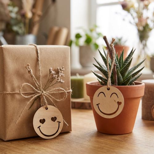 Holzanhänger Emoticon Ø 4 cm Naturfarben 24 Stück | Floristik24.at