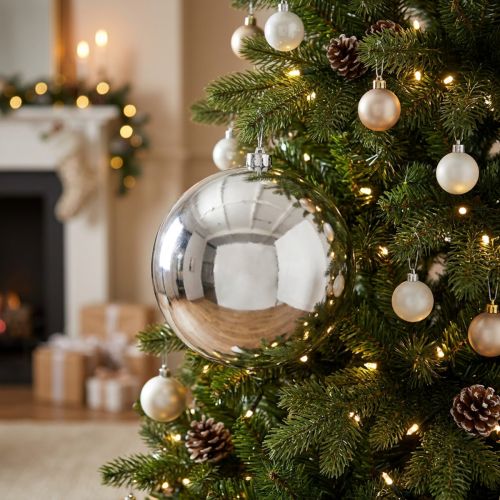 Weihnachtskugel Kunststoff Ø14 cm Silber reflektierend mit Aufhänger | Floristik24.at