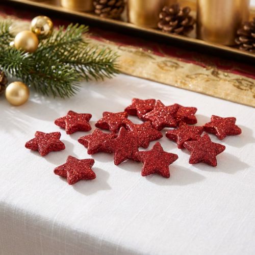 Streudeko Sterne Rot Glimmer Kunststoff 2,5cm 96 Stück | Floristik24.at