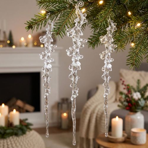 Winterdeko Eiszapfen Hänger 25 cm Transparent Kunststoff 3er-Set | Floristik24.at