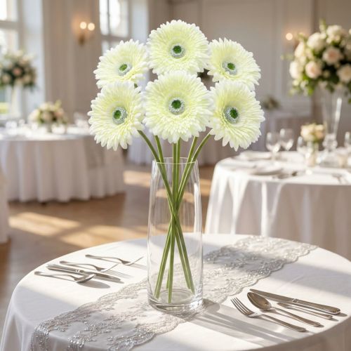 Gerbera künstlich Weiß 62cm 6er Set aus Kunststoff | Floristik24.at