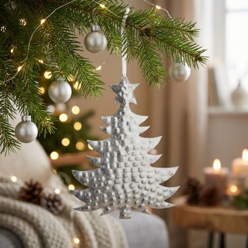 Anhänger Tannenbaum aus Metall, 20,5×15,5 cm, silbern | Floristik24.at
