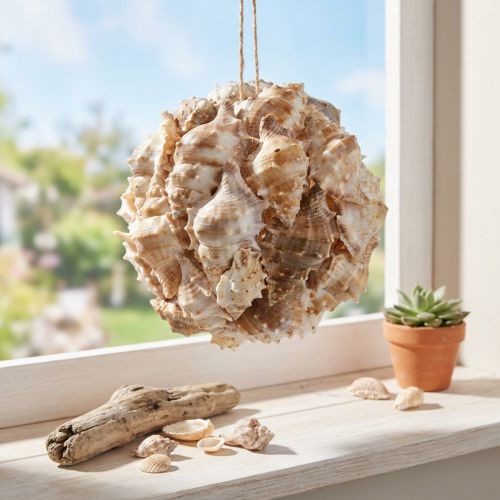 Artikel Deko-Kugel Ø12cm aus Naturmaterialien mit Schneckenhäusern zum Hängen