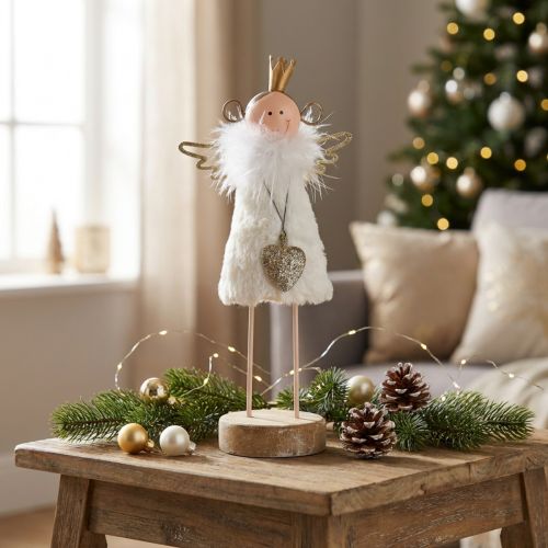Engel-Figur aus Holz und Metall in Weiß und Gold, 20,5 cm | Floristik24.at