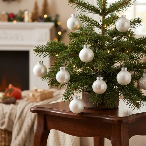 Artikel Mini-Weihnachtskugeln aus Glas Ø2,5cm in Weiß, glänzend und matt, 22 Stück