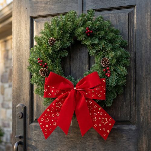 Rote Schleife Weihnachten Sterne Dekoschleife Outdoor 21cm 2St | Floristik24.at