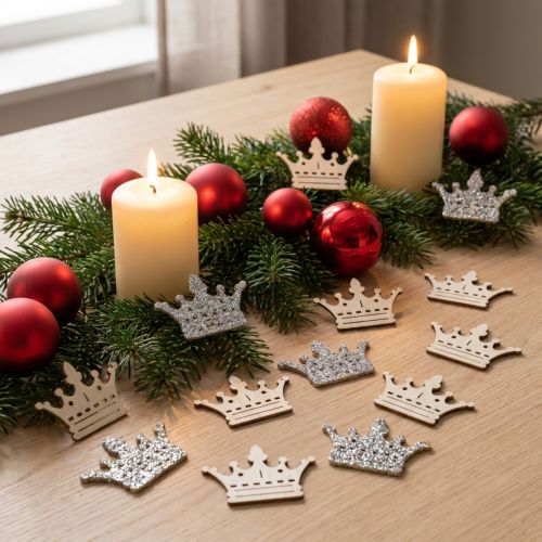 Streudeko Kronen aus Holz mit Glitter, 4 cm, 72 Stück, Weihnachten, Gold, Weiß, Naturfarben | Floristik24.at