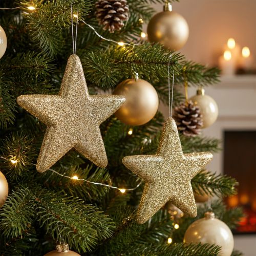 Weihnachtsstern Anhänger Gold Glitter 18,5 cm 4er-Set | Floristik24.at