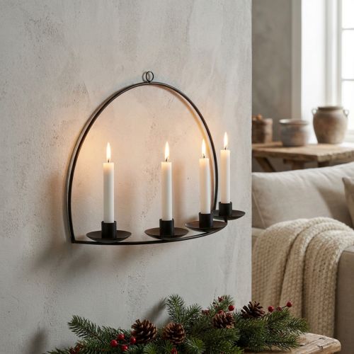 Wandkerzenhalter aus schwarzem Metall für Stabkerzen, 35×24 cm | Floristik24.at