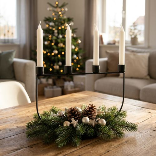 Kerzenhalter Adventskranz aus Metall, 27,5cm x 18,5cm, Schwarz | Floristik24.at