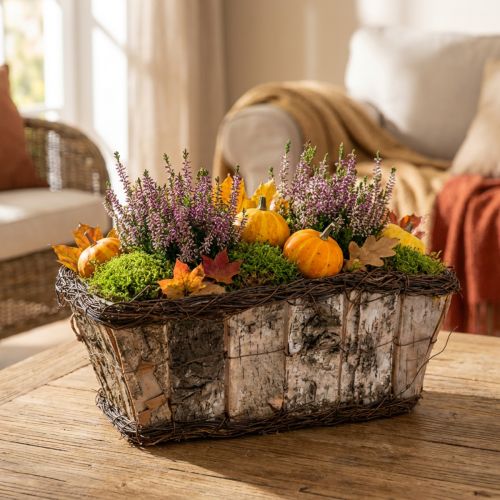 Pflanzkasten rechteckig Birke und Reben mit Pflanzfolie 28×14×11,5cm Braun | Floristik24.at