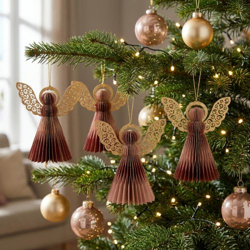 Papierengel Weihnachtsdekoration Weinrot Rosa H12cm 4er-Set | Floristik24.at