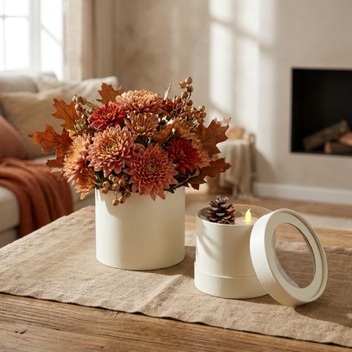 Runde Blumenbox aus Karton mit Sichtdeckel Ø10/12cm Creme 2er Set | Floristik24.at
