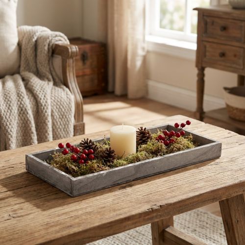 Rechteckiges Holztablett Vintage Grau 35×15×3 cm | Floristik24.at