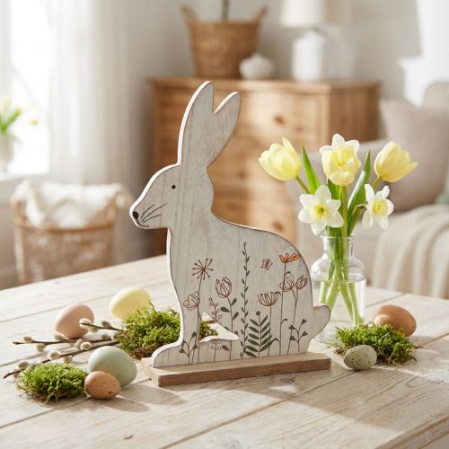 Artikel Dekohase sitzend aus Holz mit Blumenmotiv 26×19,5cm für Innenbereiche