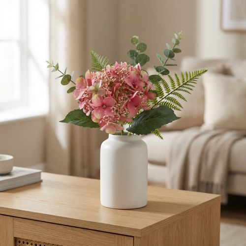 Künstliche Hortensie Rosa Grün mit Knospen 52cm Kunststoff Textil | Floristik24.at