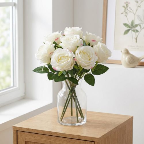 Artikel Künstliche Rosen im Bund Weiß 30cm 8 St