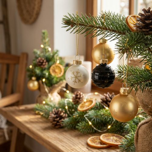 Mini-Weihnachtskugeln aus Glas, Ø 3 cm, Weiß, Schwarz, Gold, 9 Stück | Floristik24.at