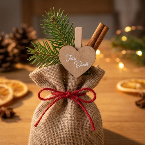 Artikel Holzklammer Herz mit Spruch Dekoration 7×6 cm Naturoptik 48 Stück