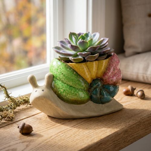 Deko-Schnecke Keramik Pflanztopf 19×8,5×11cm Bunt für Wohnbereich und Balkon | Floristik24.at