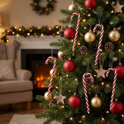 Christbaumschmuck Zuckerstangen 18cm Kunststoff Rot-Weiß 12 Stück | Floristik24.at