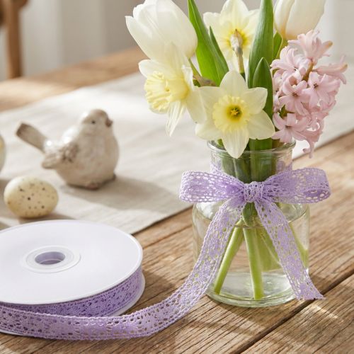 Artikel Spitzenband aus Polyester Lila Dekoband mit floralem Muster 18mm x 20m