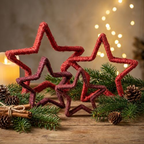 Sterne aus Jute in Rot, zum Stellen, 13/18 cm, 4-teiliges Set | Floristik24.at