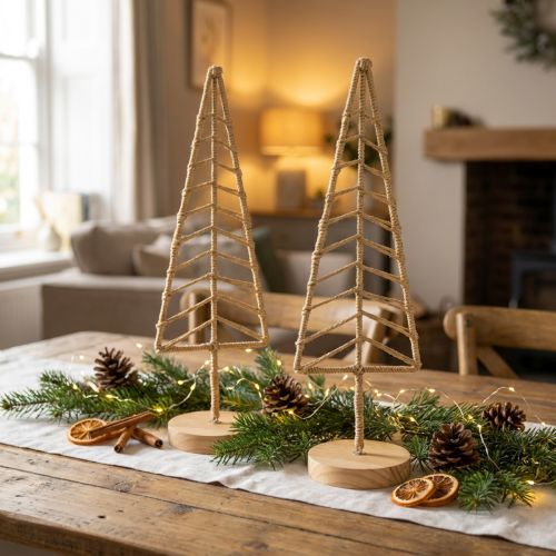 Tannenbaum Dekoaufsteller aus Metall und Holz, ca. 39 cm, Natur, 2-teilig | Floristik24.at