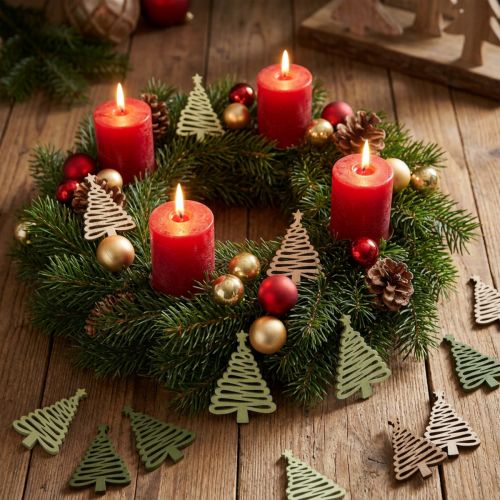Artikel Streuteile Tannenbaum mit Stern Holz Grün/Natur 3x4,5cm 72 Stück